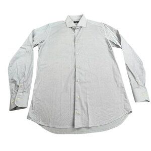 Doppelganger Roma Dress Shirt Men 16/41 White Micro Dot Stretch Long Sleeve